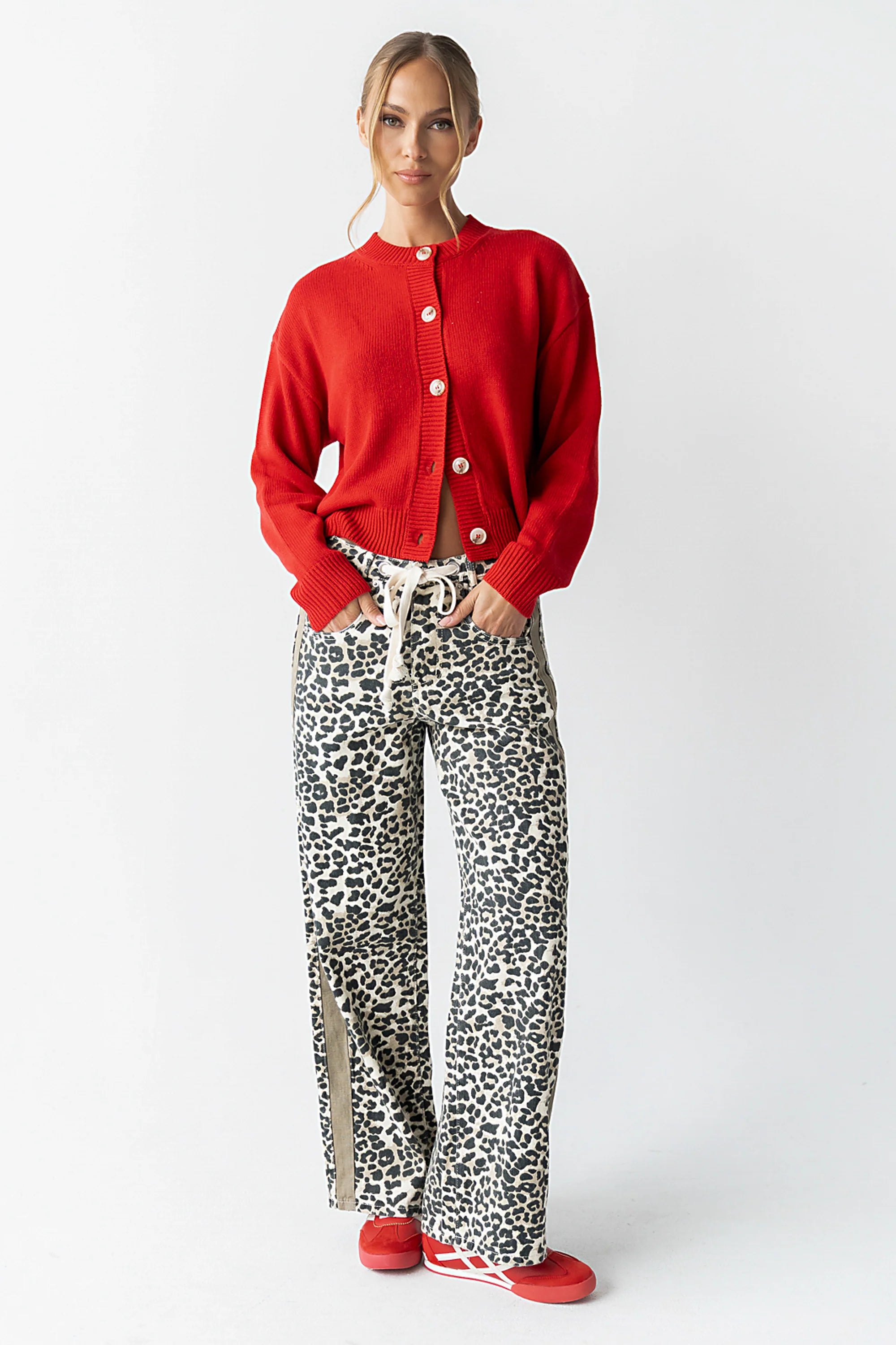 Mellanie Two Toned Baggy Jeans in Leopard