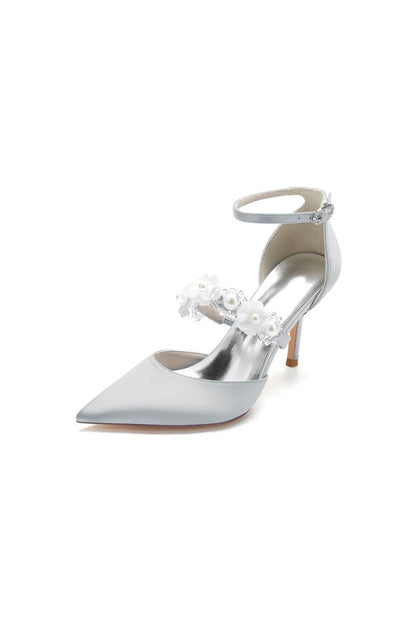 Flower Pearl Strap Pointed Toe High Heels