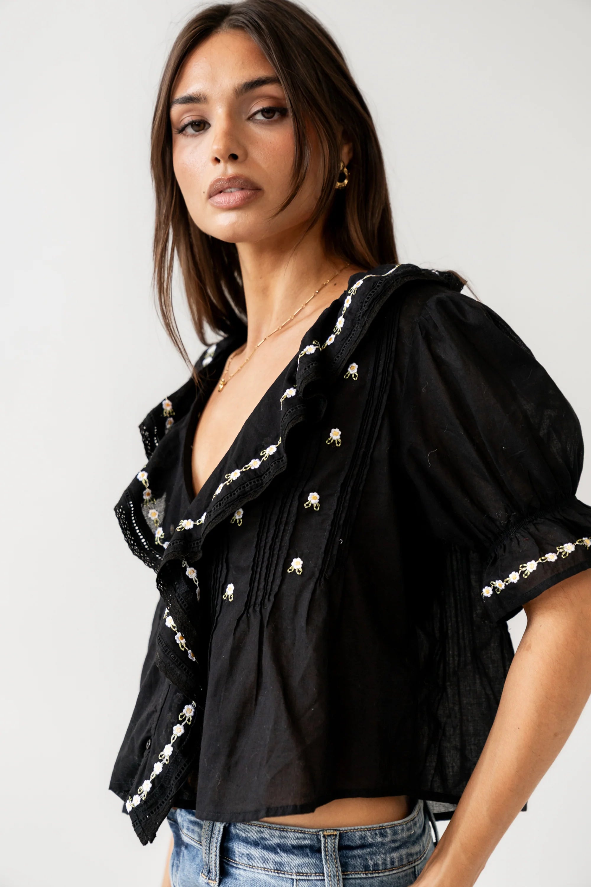 Suzie Embroidered Blouse in Black FINAL SALE