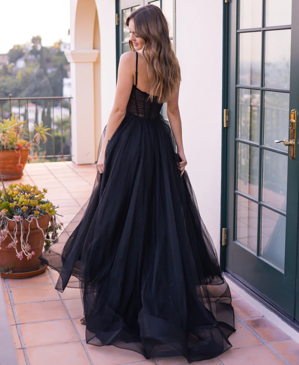 Yasmin Gown Black Tulle A line Dress With Pleated Bodice
