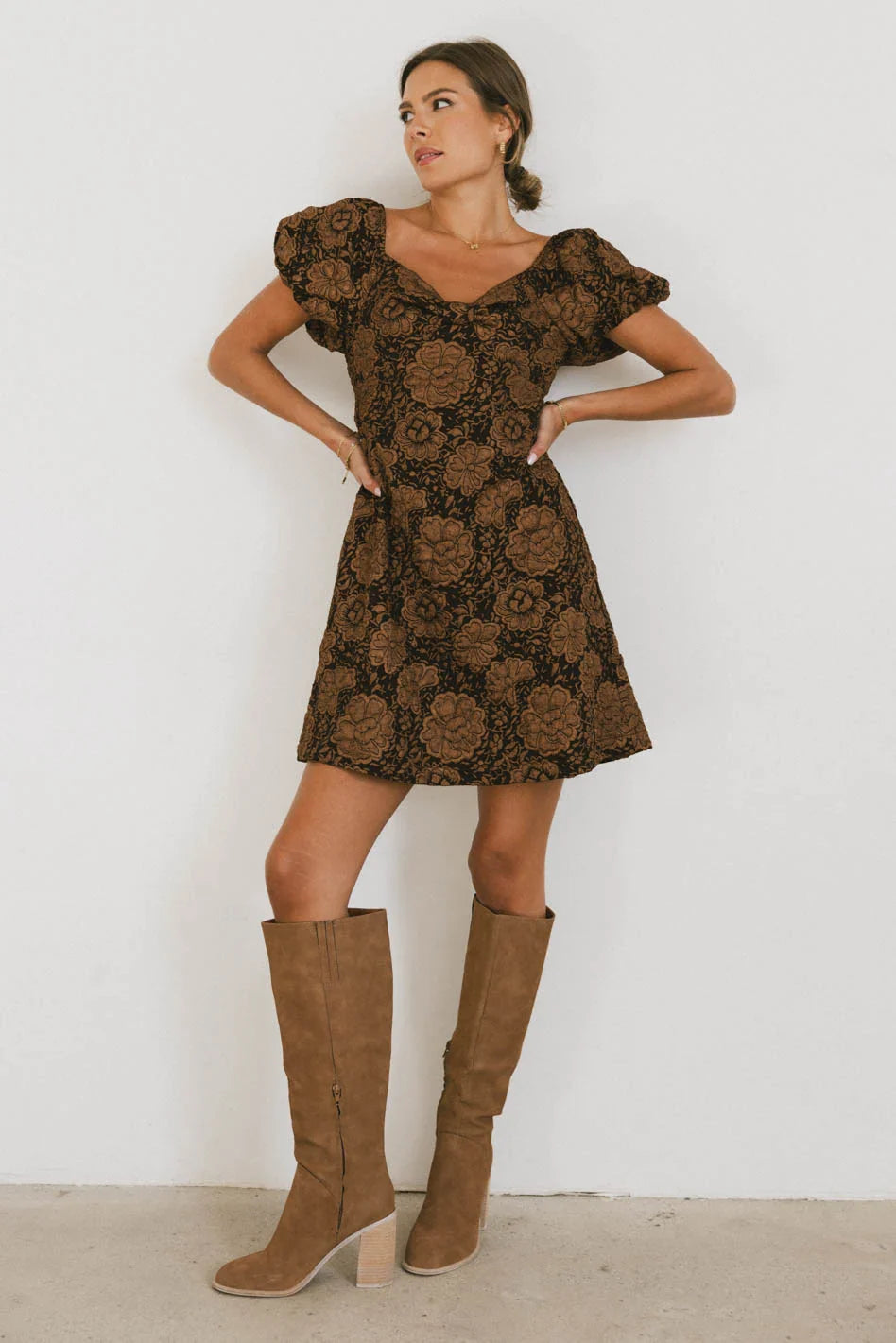 Darcella Floral Mini Dress in Brown FINAL SALE