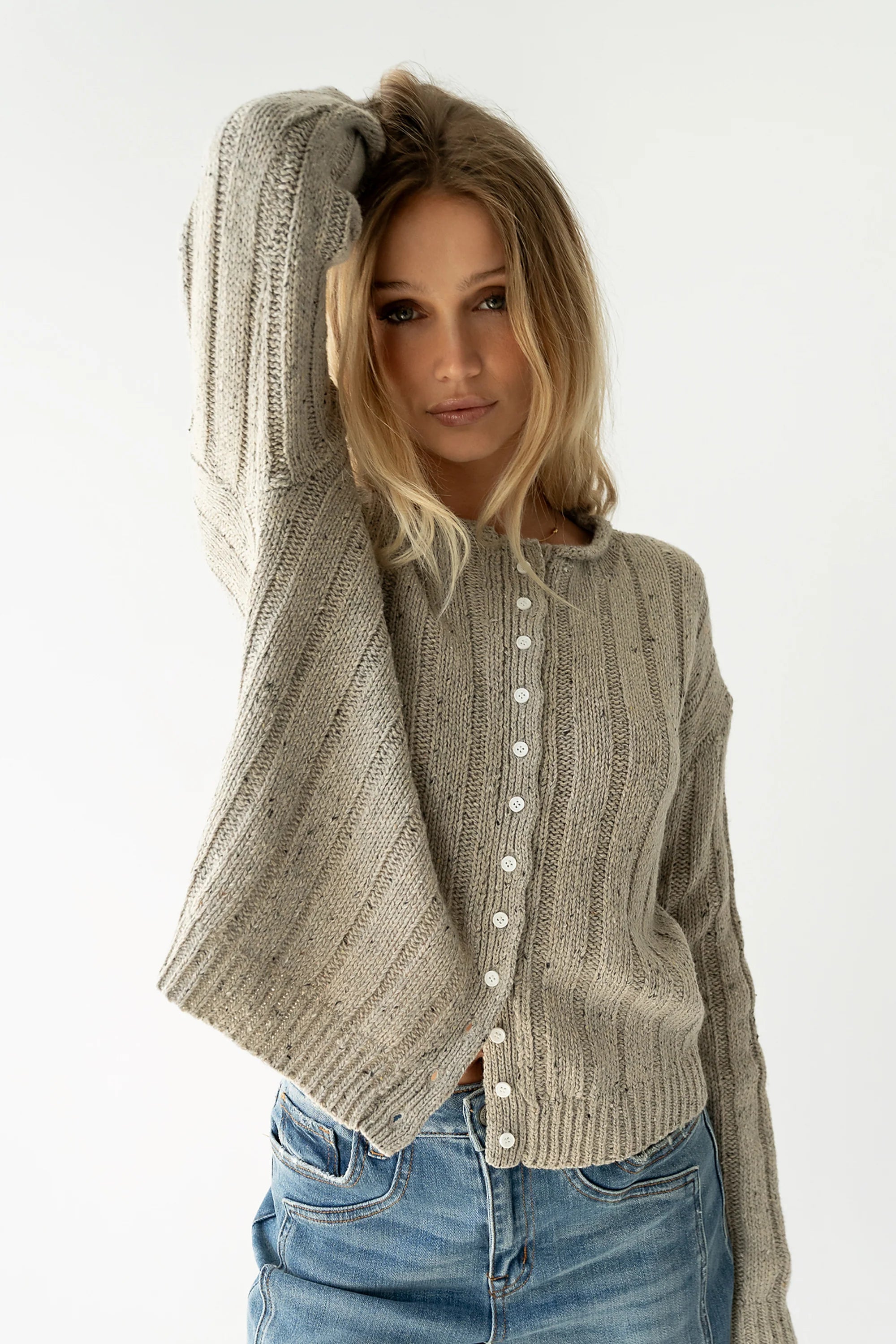 Katira Button Up Sweater in Heather Grey