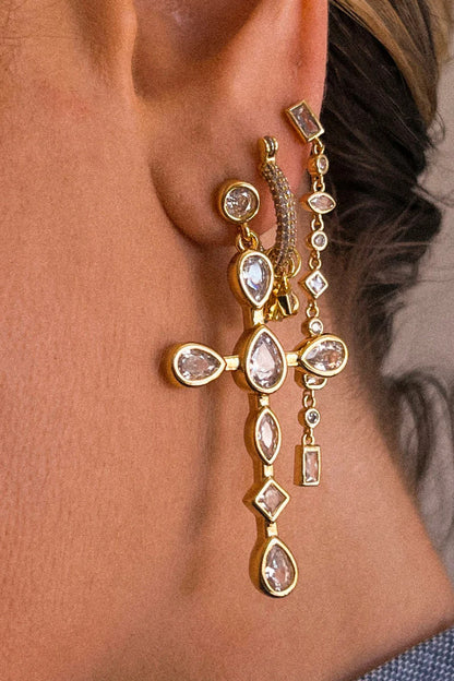 LUV AJ Bezel Stone Cross Studs