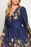 NOCTURNE IN BLOOM NAVY MINI DRESS