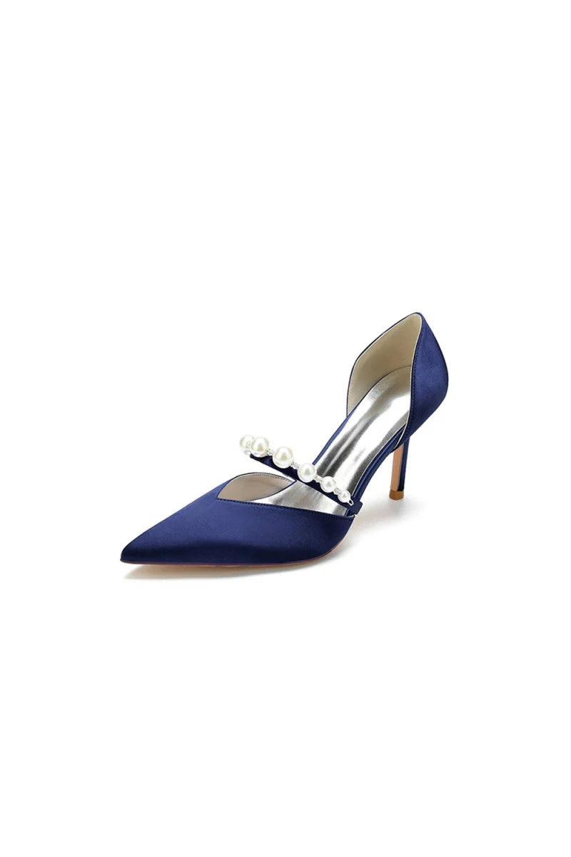 Party Pearl Strap Pointed Toe Satin High Heels