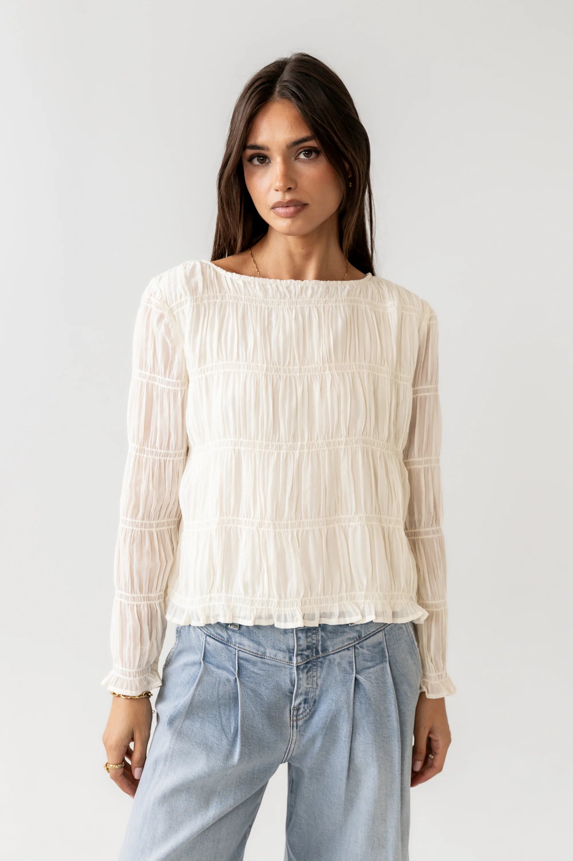 Zuri Smocked Blouse in Cream FINAL SALE