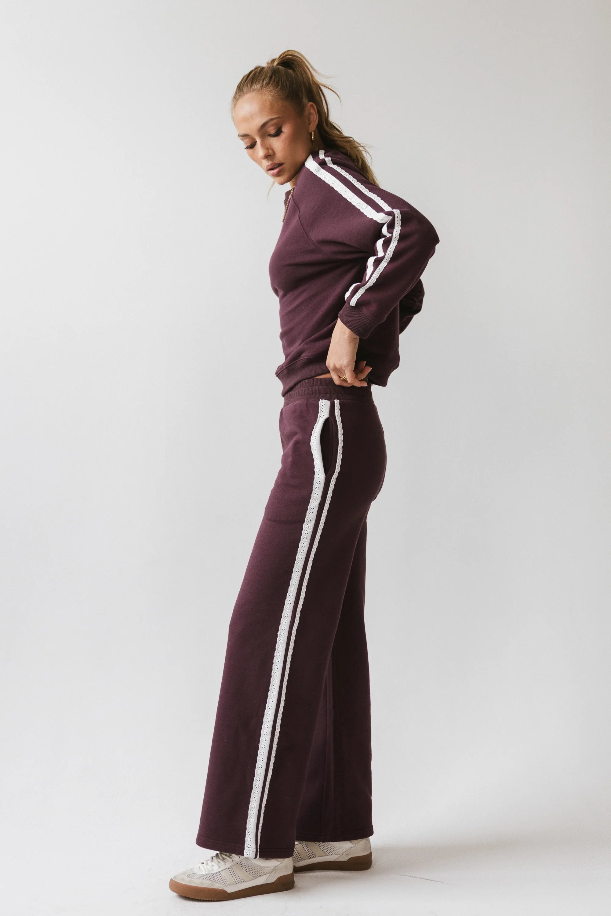 Mickey Wide Leg Jogger in Burgundy FINAL SALE