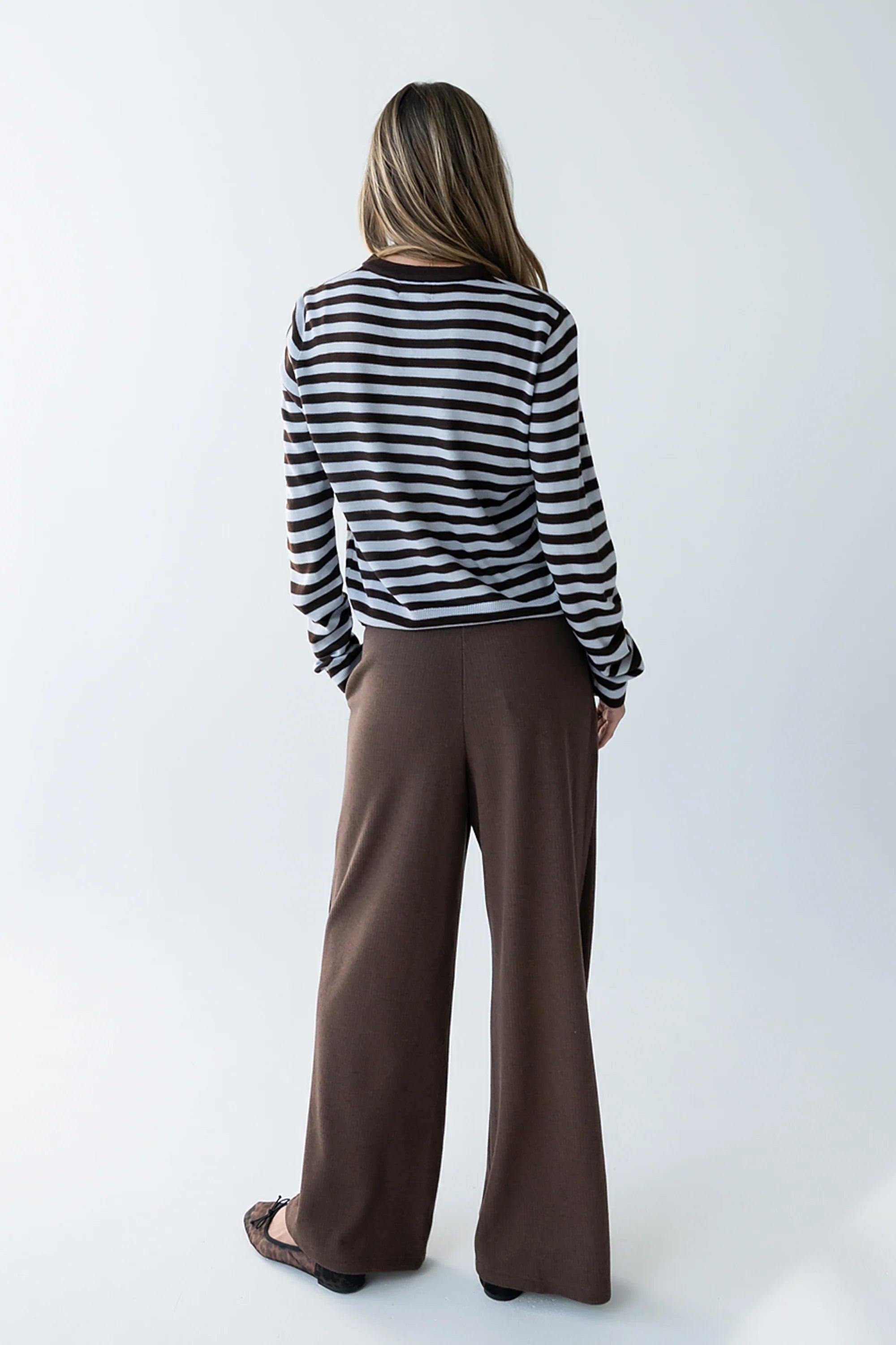 Ronda Ribbed Wide Leg Pants in Brown