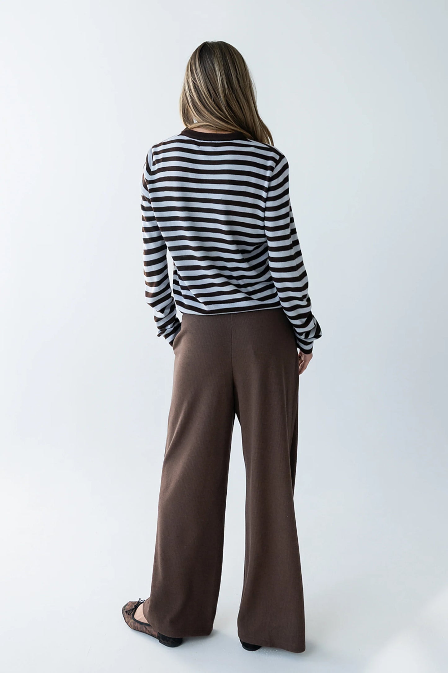 Ronda Ribbed Wide Leg Pants in Brown