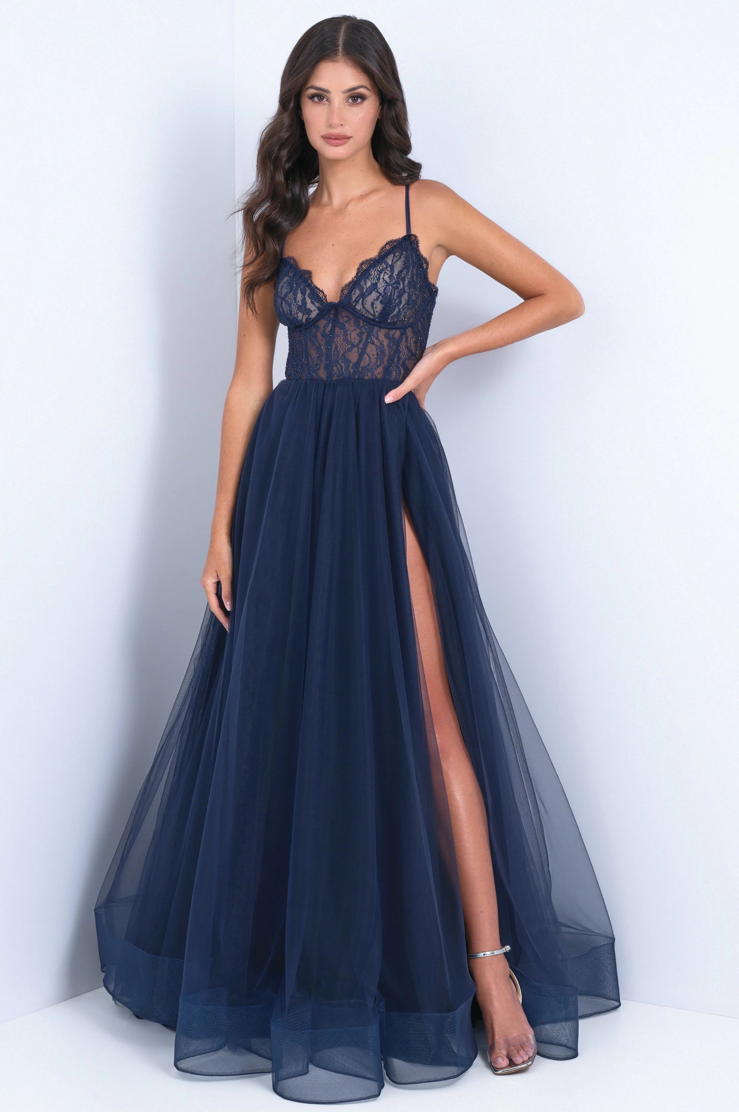 Dani Gown Navy Lace Tulle A line Dress