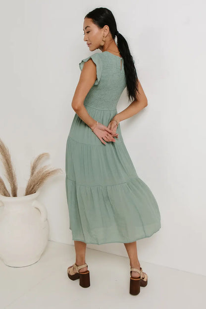 Declan Midi Dress in Sage FINAL SALE