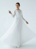 A Line Illusion Neck Long Sleeves Sweep Train Organza Wedding Dresses