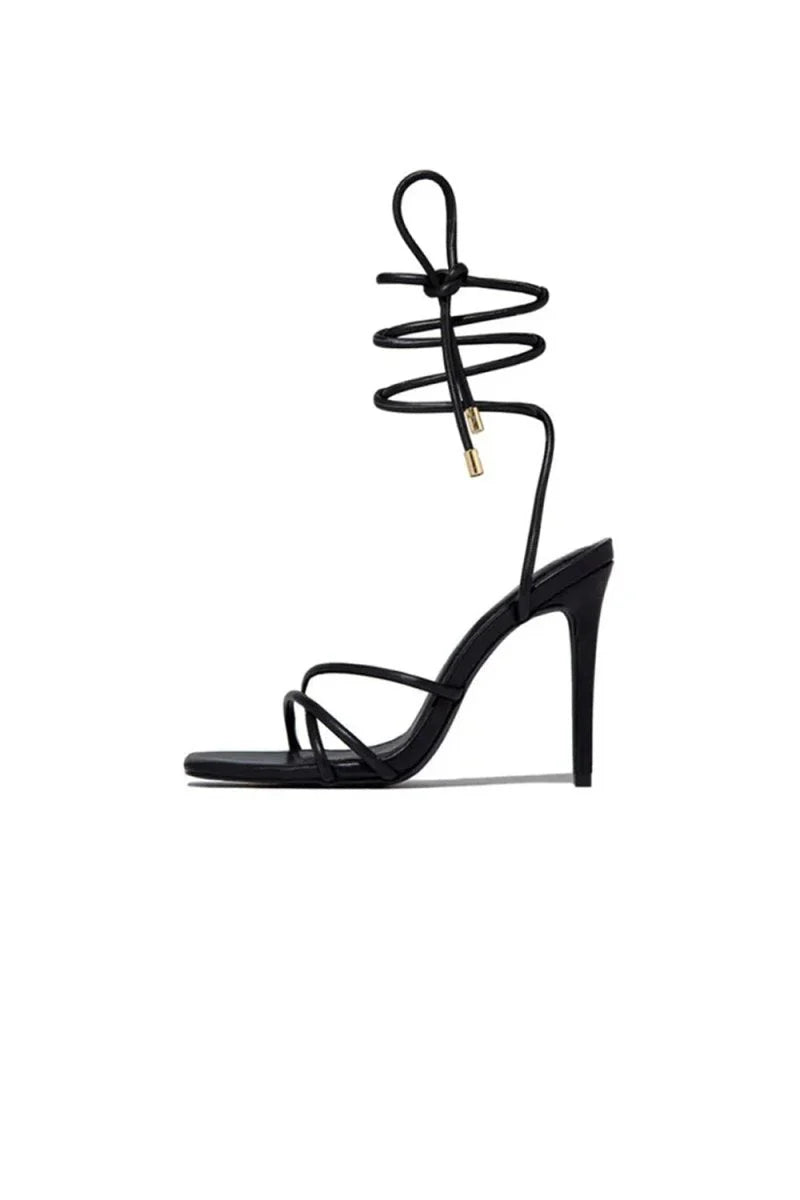 Squared Open Toe Strappy Silhouette Ankle Wrap Women Heeled Sandal