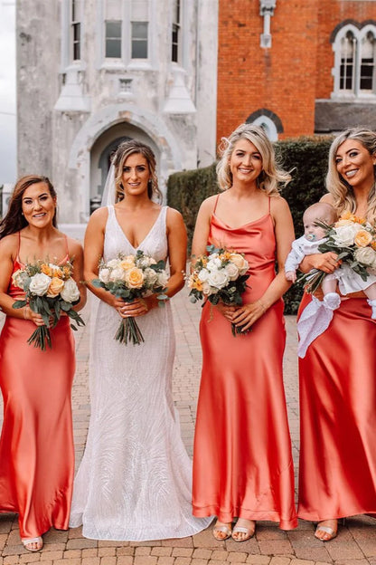Elegant Pink Floor Length Long Bridesmaid Dress