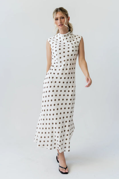 Tiffany Polka Dot Mock Neck Midi Dress