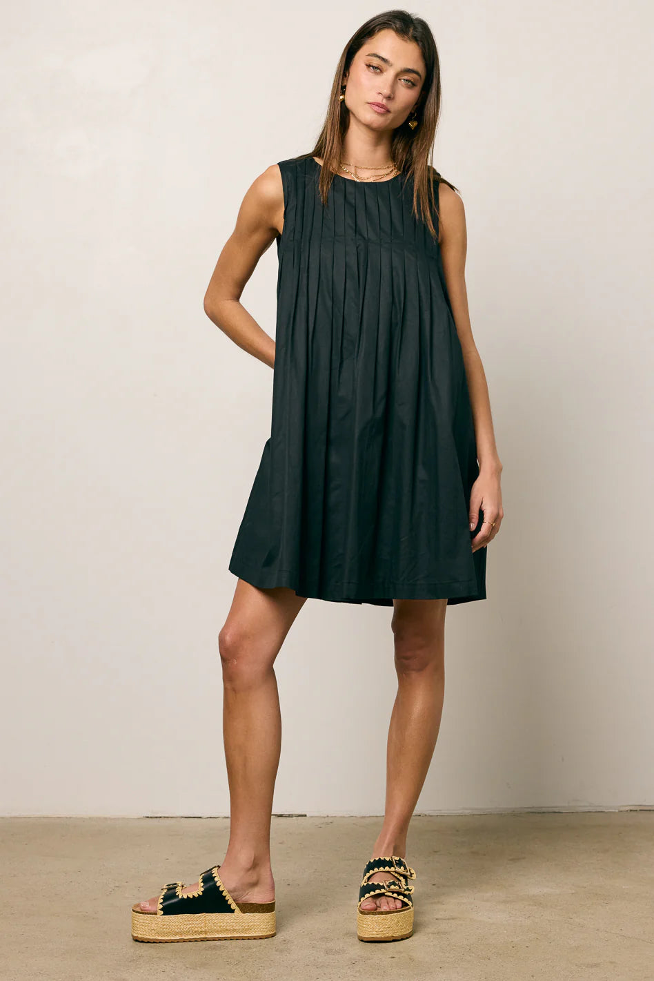Arizona Pleated Babydoll Dress in Black FINAL SALE