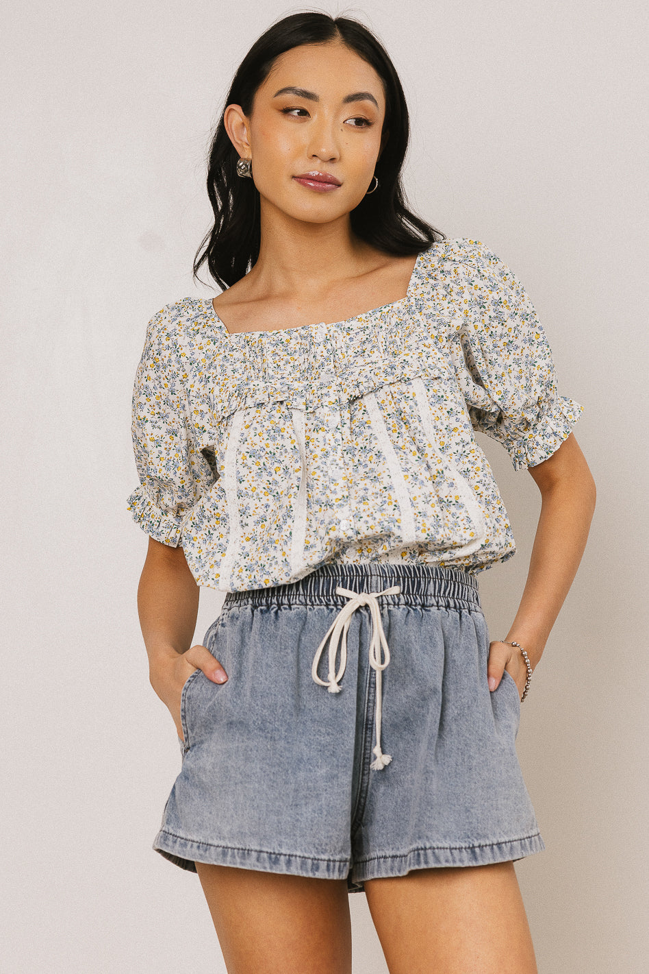 Tiffany Floral Blouse in Blue FINAL SALE