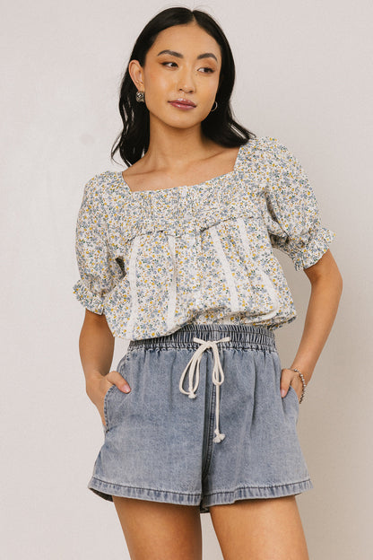 Tiffany Floral Blouse in Blue FINAL SALE