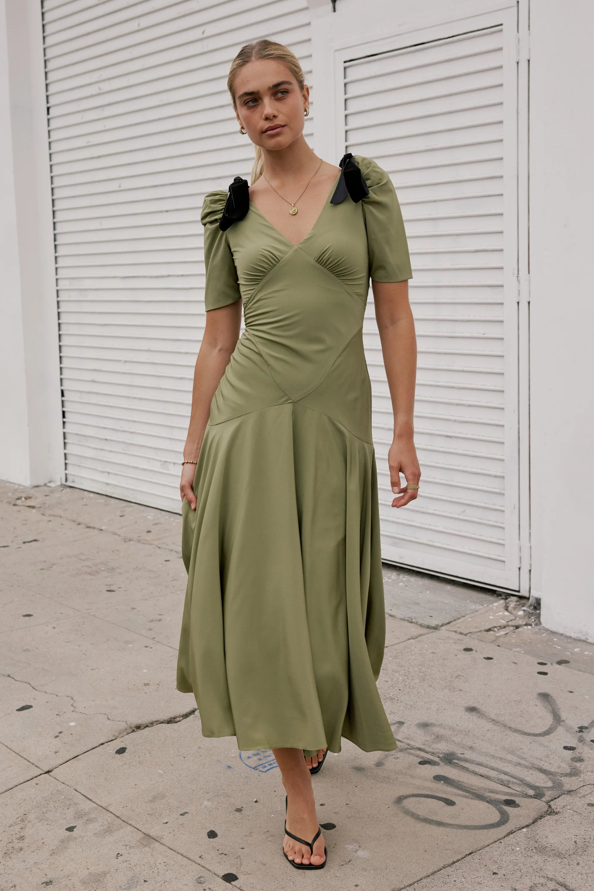 Nellie Drop Waist Maxi Dress in Sage FINAL SALE