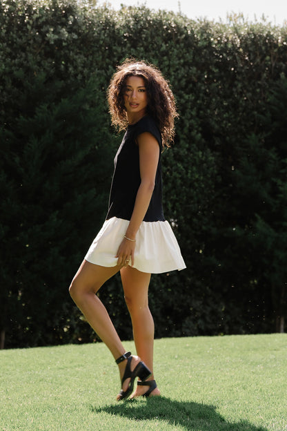 Jozie Mixed Media Mini Dress in Black