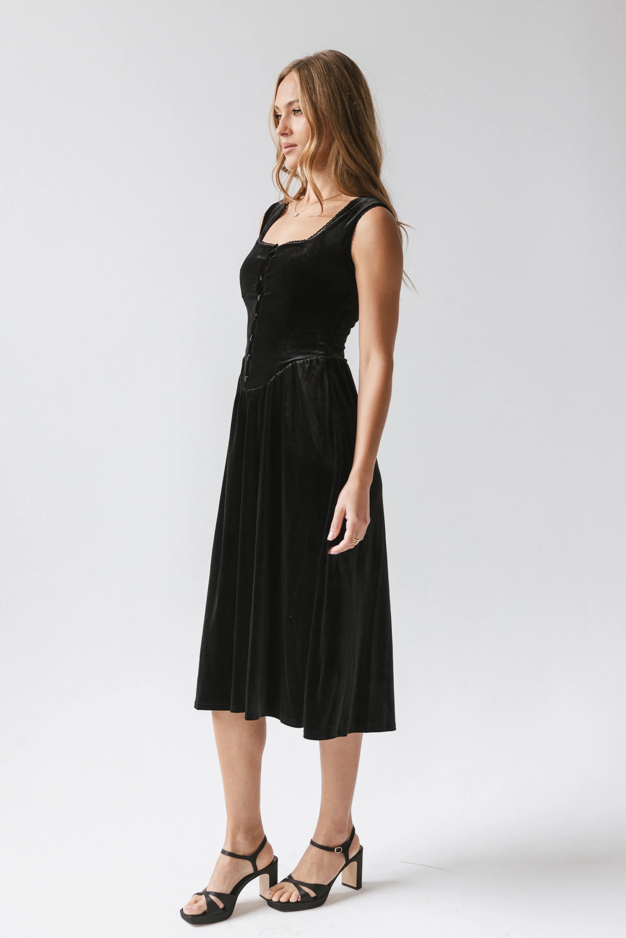 May Velvet Midi Dress in Black