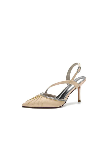 Pointed Toe Ankle Strap Crystal Heels