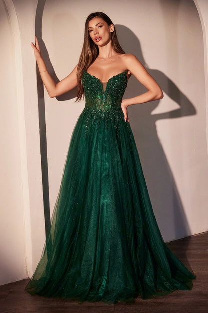 MERI GOWN STRAPLESS LAYERED TULLE A LINE DRESS