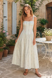 White Vintage Rose Printed A Line Cotton Midi Dress