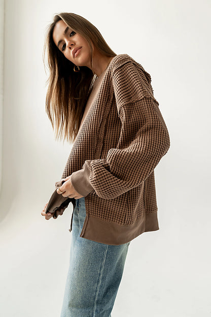Trace Waffle Knit Top in Mocha