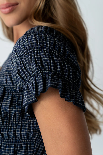 Marta Smocked Blouse in Navy