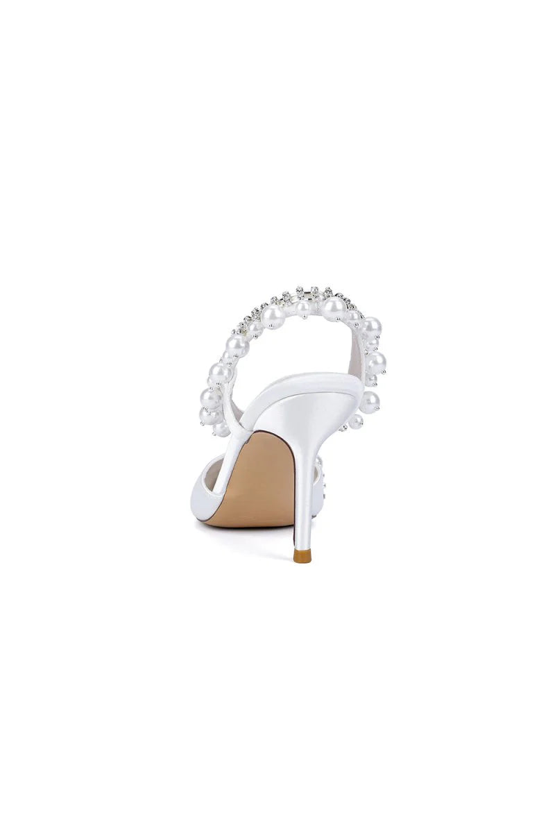 Royal Blue High Heels with Pearl and Crystal Embellishments Description