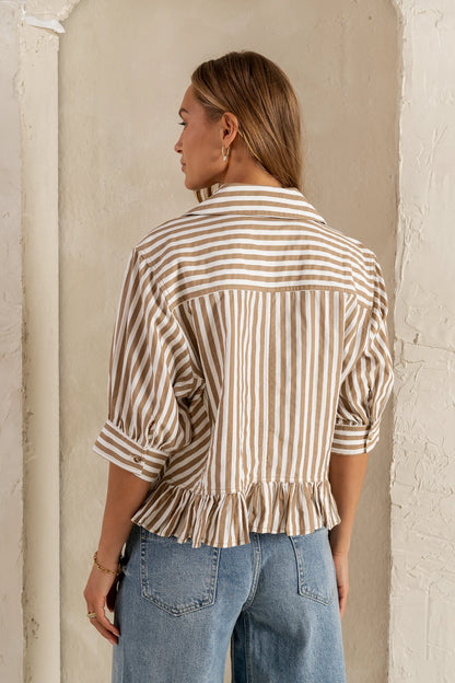 Avery Striped Blouse in Tan FINAL SALE