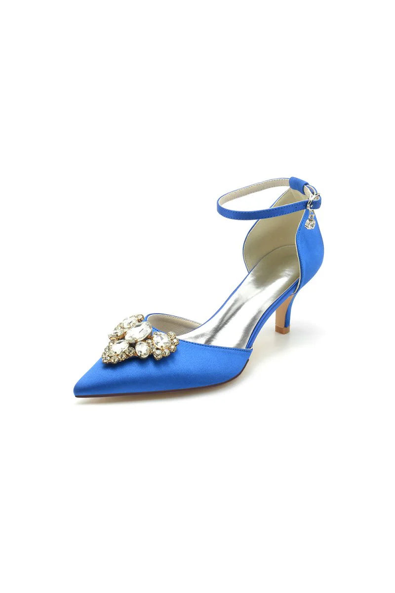 Rhinestone Pointed Toe Kitten Heels With Rhinestone