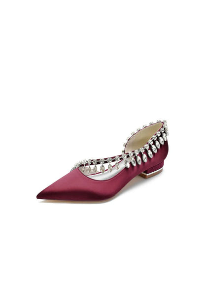 Rhinestone Beaded Pointed Toe Kitten Heels