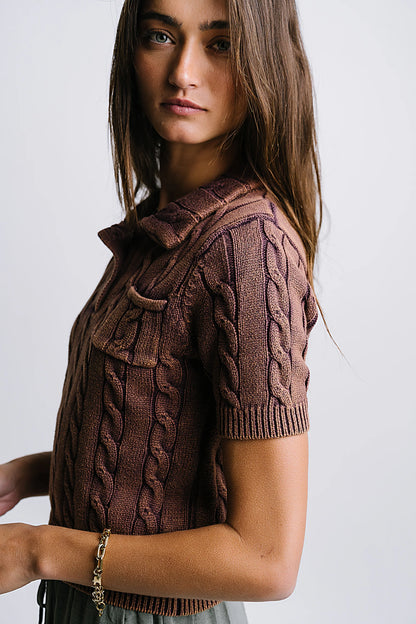 Halle Cable Knit Top in Plum