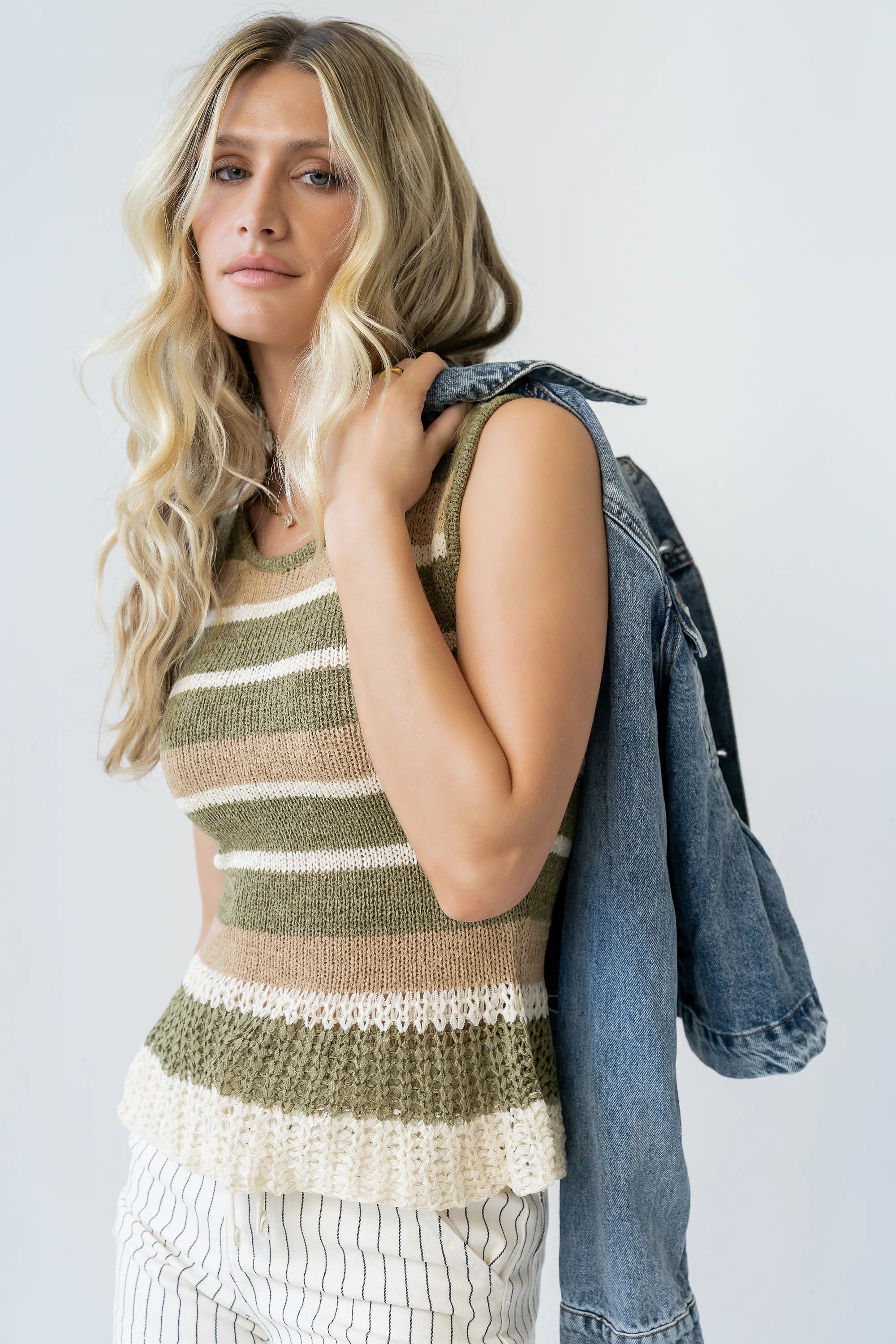Tessa Striped Top in Olive