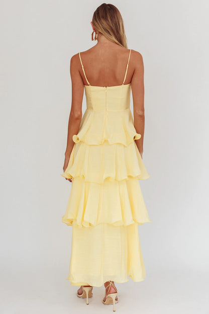 Heather Maxi Dress Tiered Ruffle Maxi Yellow
