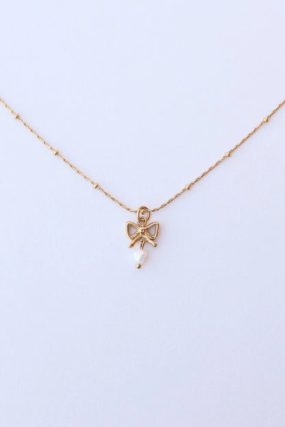Jane Bow Pearl Necklace