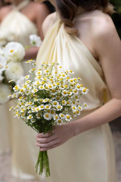 Yellow Halter Sheath Long Bridesmaid Dress with Twist Knot