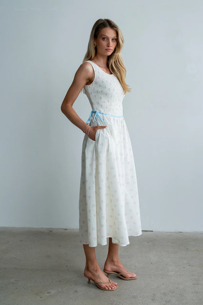 Kammie Smocked Midi Dress in Cream