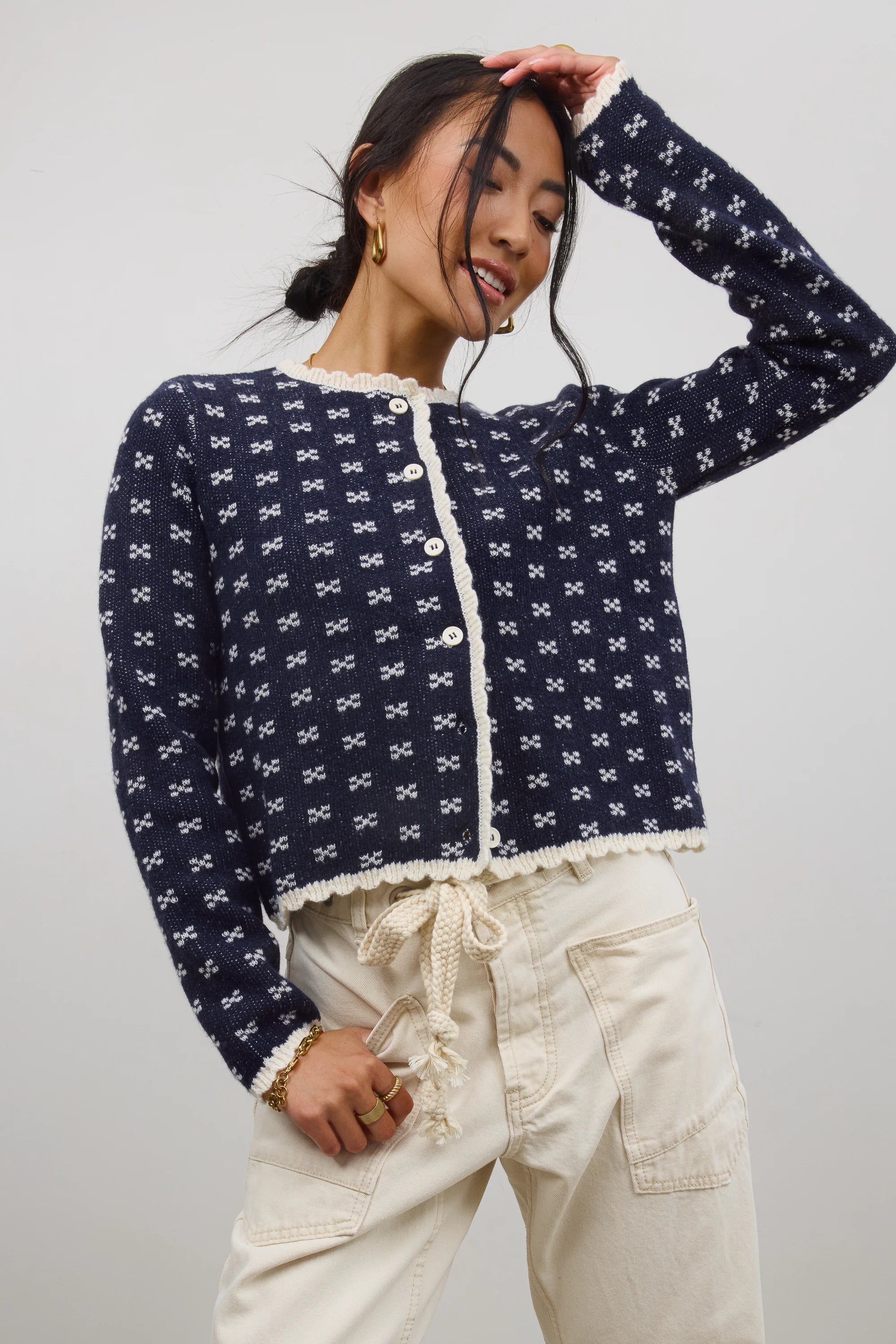 Courtney Scalloped Cardigan in Navy FINAL SALE