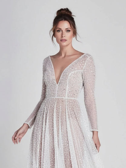 Bohemian A Line Sparkly Sequined Luxury Wedding Dresses