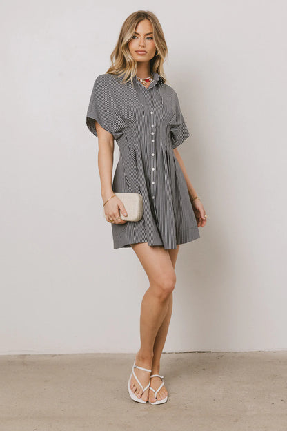 Erica Button Front Mini Dress in Grey FINAL SALE