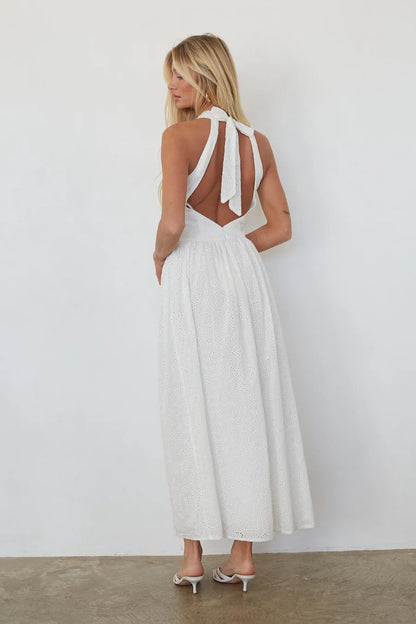 Natasha Eyelet Halter Midi Dress