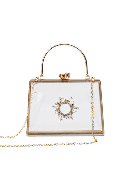Womens Clear PVC Rhinestones Crossbody Evening Clutch Bags