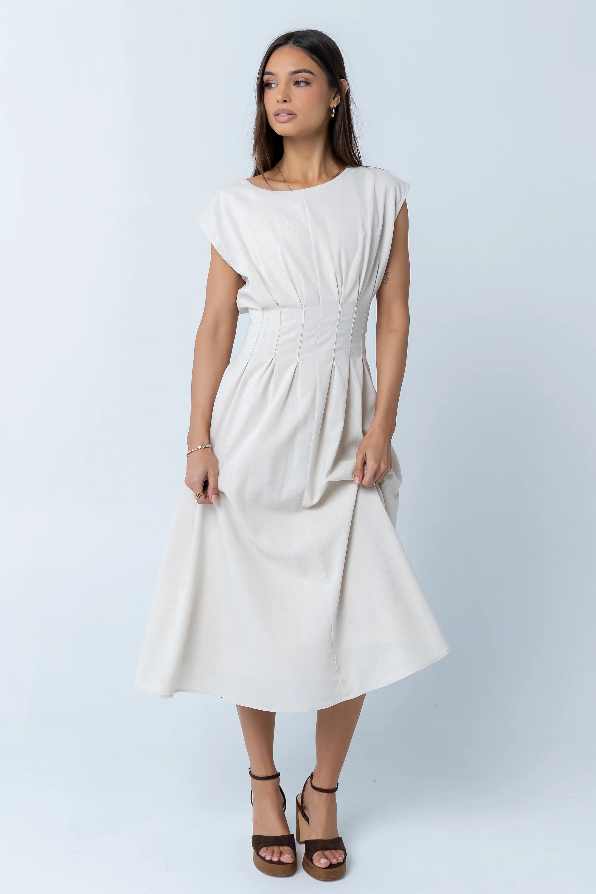 Matilda Pleated Maxi Dress in Oatmeal