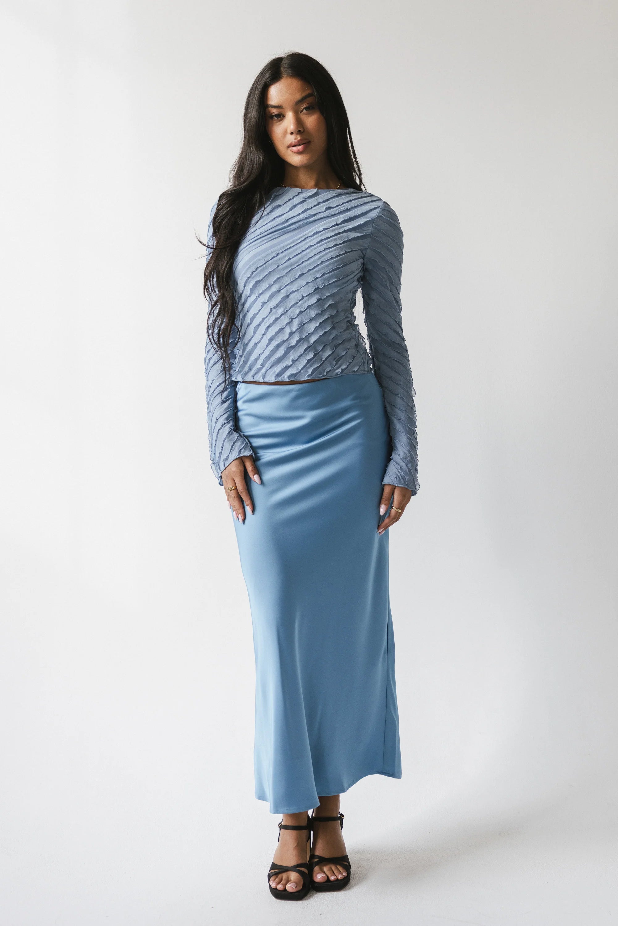 Tory Satin Maxi Skirt in Blue
