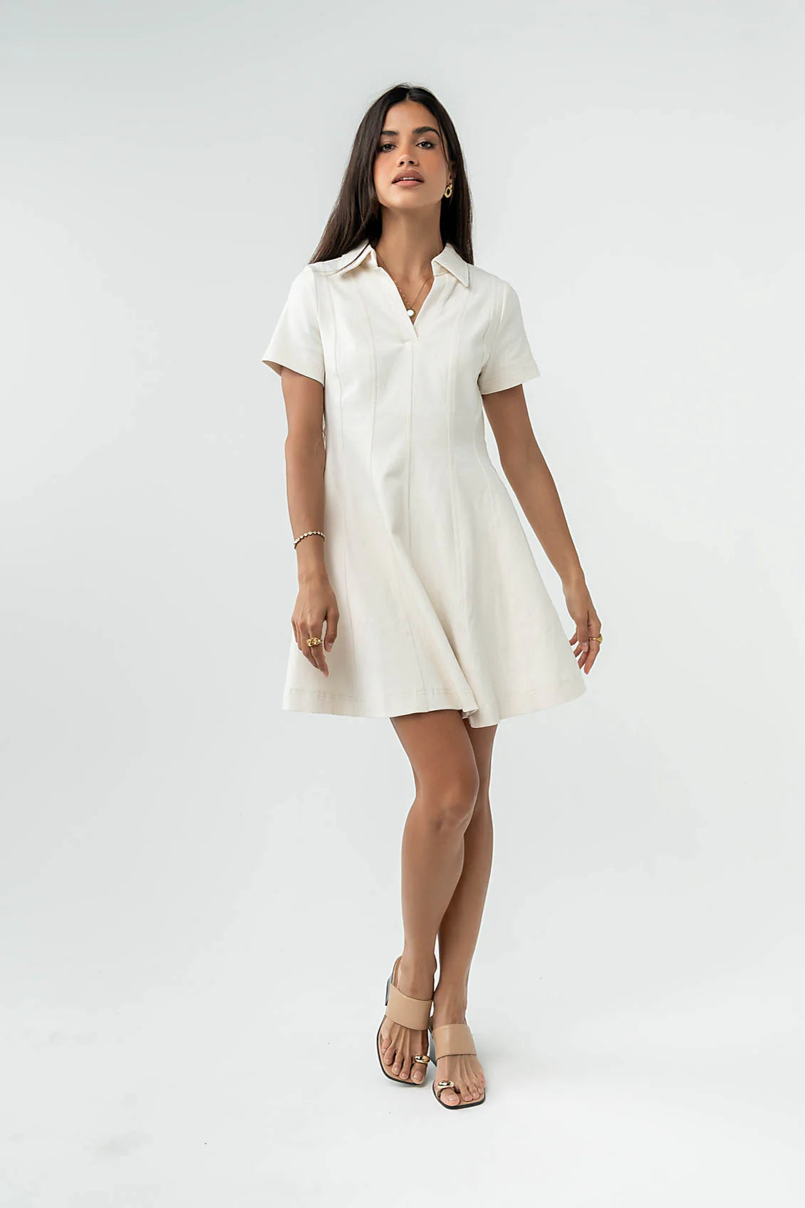 Carlie Denim Mini Dress in Cream