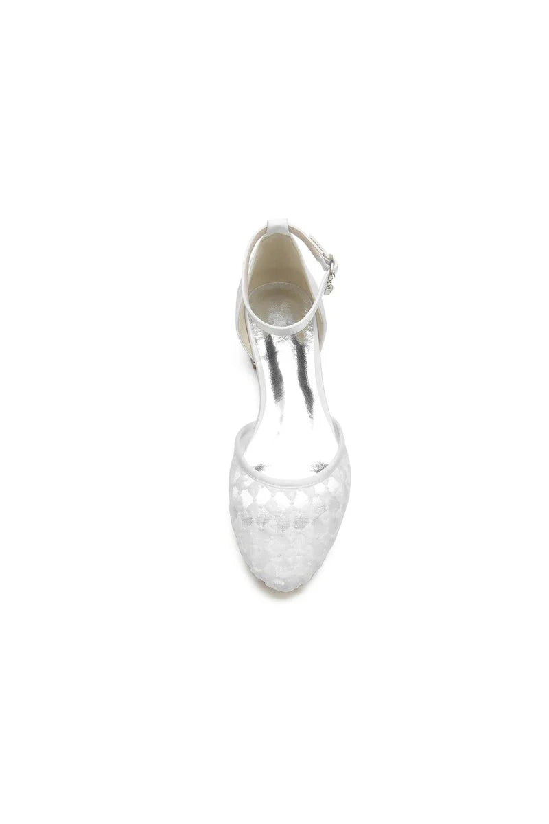 Ivory Lace Flats with Ankle Strap