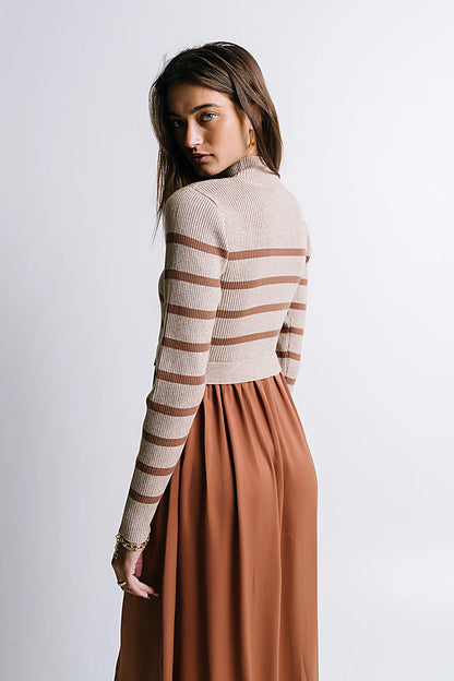 Zeda Midi Dress in Brown Stripe FINAL SALE